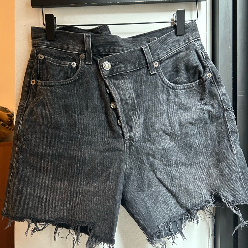 Agolde Criss Cross Black Denim Shorts